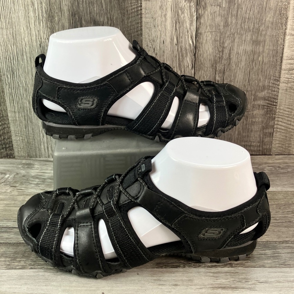 Skechers Sport Womens 21567 Black Leather Fisherman Sandals Closed Toe Size 6